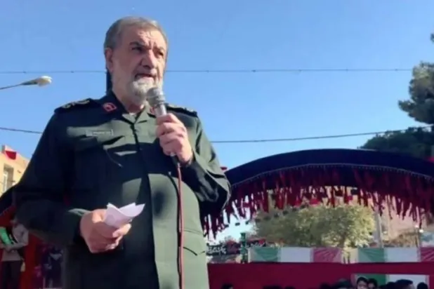 Mohsen Rezaei gives a speech to mourners in the Iranian city of Kerman. Photo: Iran TV