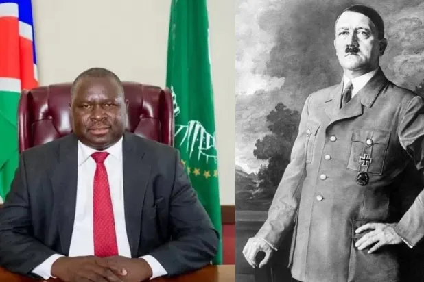 زعيم ألمانيا النازية أدولف هتلر (يمين) والسياسي من ناميبيا أدولف هتلر أونونا (أرشيفية - أ.ف.ب - مجلس أوشانا الإقليمي)
