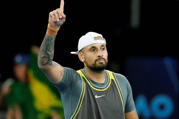 Tennis - Australian Open - Melbourne Park, Melbourne, Australia - January 13, 2025 Australia's Nick Kyrgios gestures during his first round match against Britain's Jacob Fearnley. (Reuters)