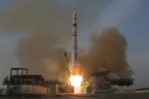 The Russian Soyuz-2.1a booster rocket carrying the Soyuz MS-28 spacecraft blasts off from the Russian-leased Baikonur Cosmodrome in Baikonur, Kazakhstan, on 27 November 2025. The rocket is transporting NASA astronaut Chris Williams and Roscosmos cosmonauts Sergey Kud-Sverchkov and Sergey Mikaev to the International Space Station (ISS). EPA/MAXIM SHIPENKOV