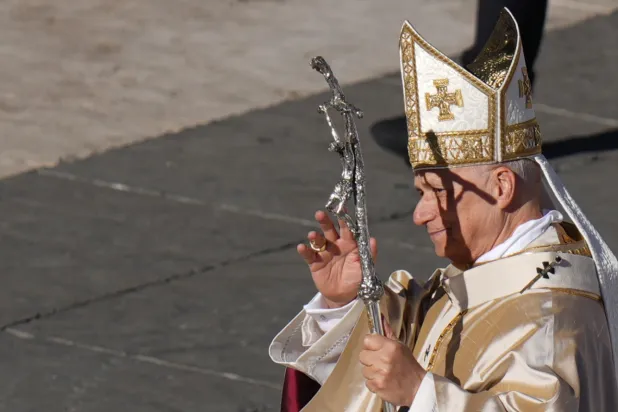 Pope Leo XIV leaves after a Mass for the Jubilee of the Choirs in St. Peter's Square, at the Vatican, Sunday, Nov. 23, 2025. (AP Photo/Alessandra Tarantino)