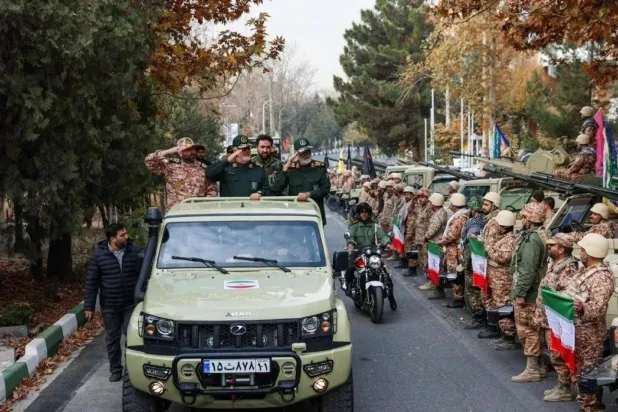 The commander of the Revolutionary Guard inspects Basij units on the sidelines of the ‘Power’ (Ightedar) military exercises in Tehran (Daneshjoo). 