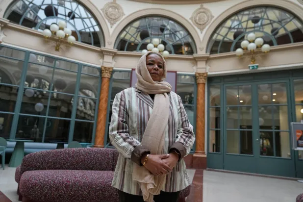 Archaeologist from Sudan's National Museum Dr Shadia Abdrabo, poses in the hall of the French National Institute for Art History (INHA) in Paris, Wednesday, Oct. 29, 2025. (AP Photo/Michel Euler)
