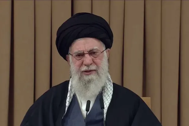 Khamenei delivers a televised address on Thursday evening. (State television) 