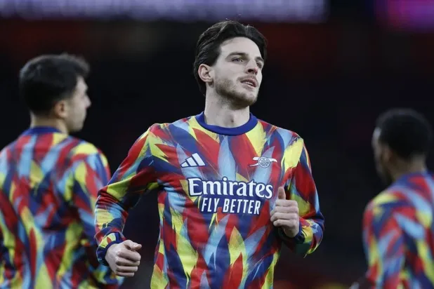 Football - UEFA Champions League - Arsenal v Bayern Munich - Emirates Stadium, London, Britain - November 26, 2025 Arsenal's Declan Rice during the warm up before the match. (Action Images via Reuters)