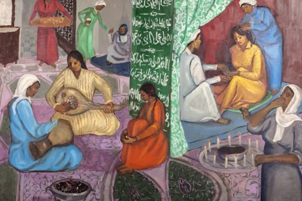 صوّر العمل الفني لبن زقر تفاصيل البيئة الاجتماعية السعودية من الزفاف والعائلة والملابس التقليدية (نور الرياض)