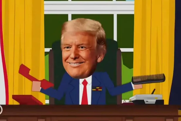 ABD Başkanı Donald Trump, South Park'ta böyle tasvir ediliyor. Dizinin yaratıcıları, bu sezon siyaseti görmezden gelmenin imkansız olduğunu söyledi (Paramount/Comedy Central)