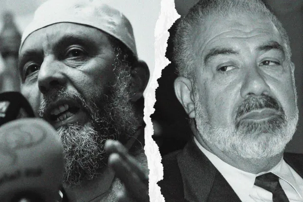 Cezayir Adalet ve Kalkınma Cephesi Partisi lideri Abdullah Caballah ve Barış Toplumu Hareketi lideri Şeyh Mahfuz Nahnah (AFP)