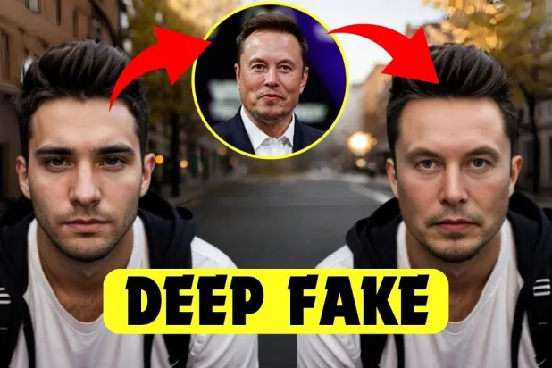 وجه حقيقي إلى اليسار ومزيف إلى اليمين يشابه إيلون ماسك بعد التزييف