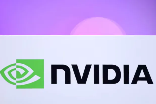 The logo of Nvidia is seen during the Adopt AI International Summit at the Grand Palais in Paris, France, November 26, 2025. REUTERS/Abdul Saboor