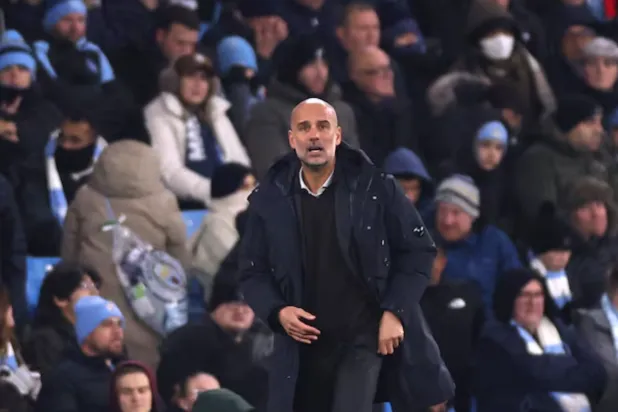 Soccer Football - UEFA Champions League - Manchester City v Bayer Leverkusen - Etihad Stadium, Manchester, Britain - November 25, 2025 Manchester City manager Pep Guardiola reacts Action Images via Reuters/Lee Smith 