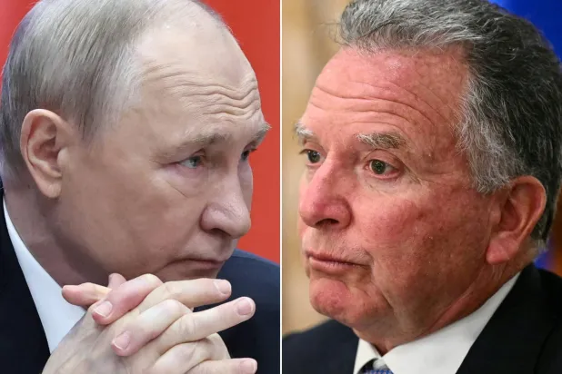 الرئيس الروسي فلاديمير بوتين ( يسار) والمبعوث الاميركي ستيف ويتكوف (يمين) (أ.ف.ب)