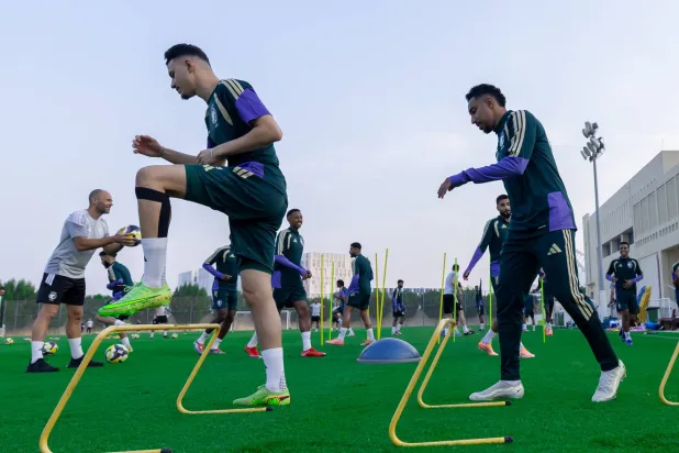 جانب من تحضيرات الأخضر لمواجهة عمان (المنتخب السعودي)