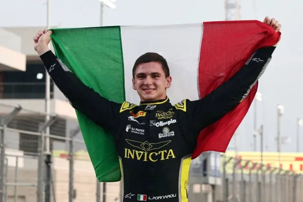  Formula One F1 - Qatar Grand Prix - Lusail International Circuit, Lusail, Qatar - November 30, 2025 Leonardo Fornaroli celebrates after winning the Formula 2 title. (Reuters)