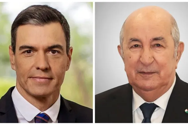 صورة مركبة بمناسبة تهنئة رئيس الحكومة الإسبانية الرئيس الجزائري بإعادة انتخابه في 2024 (الرئاسة الجزائرية)