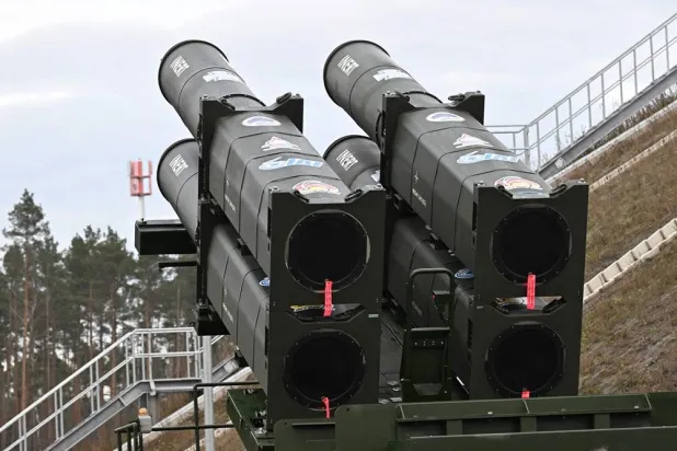 The Arrow 3 shield system is pictured during an event of the German Air Force to declare the Initial Operating Capability for the Arrow Weapon System for Germany at the Annaburger Heide Air Base in Schoenewalde / Holzdorf, eastern Germany, on December 3, 2025. (AFP) 