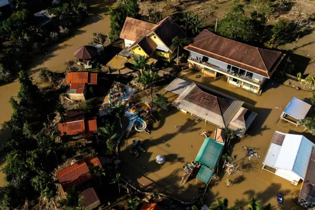  A drone view shows a flooded resort following deadly flooding in Hat Yai district, Songkhla province, Thailand, November 30, 2025. (Reuters)
