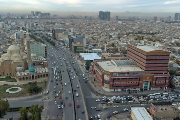  An aerial view shows Erbil, the capital of Iraq’s northern autonomous Kurdish region, on December 13, 2021. (AFP)