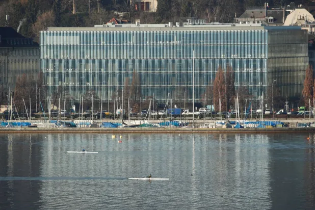 FILE PHOTO: Reinsurer Swiss Re's headquarters are seen on the banks of Lake Zurich in Zurich, Switzerland February 21, 2019.  REUTERS/Arnd WIegmann/File Photo