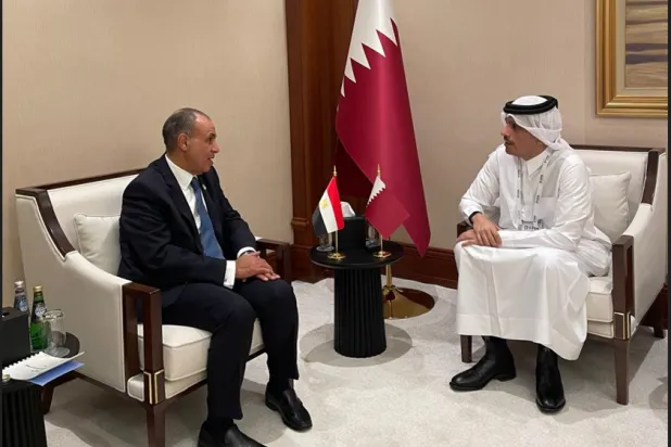 وزير الخارجية المصري خلال لقائه نظيره القطري في الدوحة (الخارجية المصرية)