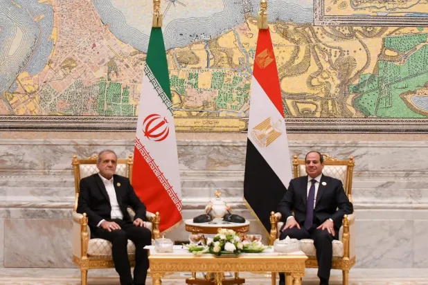 الرئيس المصري عبد الفتاح السيسي خلال لقائه مع نظيره الإيراني في القاهرة ديسمبر الماضي (الرئاسة المصرية)