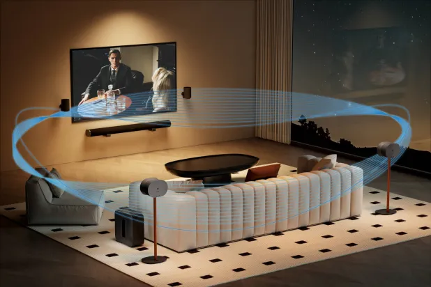 سماعات أمامية وجانبية لتجسيم الصوتيات وسماعة متخصصة في الصوتيات الجهورية بتقنية 5.1