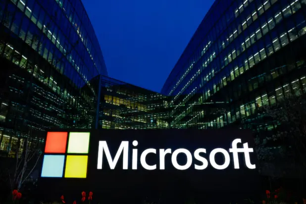 A view shows a Microsoft logo at Microsoft offices in Issy-les-Moulineaux near Paris, France, March 25, 2024. REUTERS/Gonzalo Fuentes/File photo 