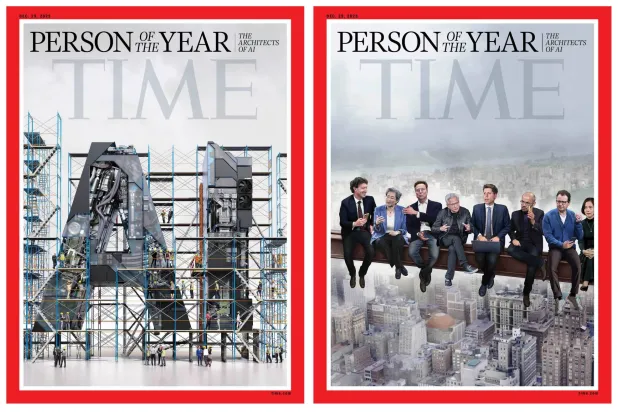 غلاف مجلة «تايم» يظهر «مهندسي الذكاء الاصطناعي» الأشهر بعد اختيارهم شخصية عام 2025 (حساب المجلة عبر منصة «إكس»)