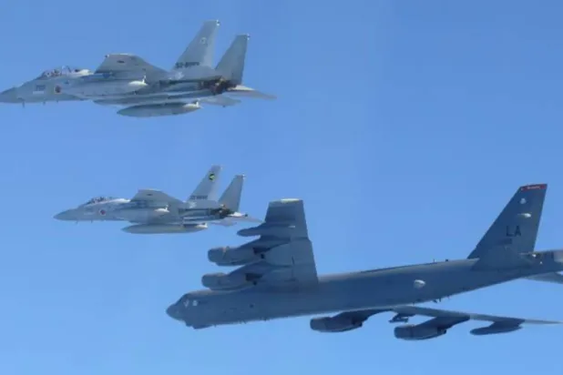 US and Japanese military aircraft held a joint exercise over the Sea of Japan on Wednesday. Handout / Japan's Ministry of Defense/AFP 