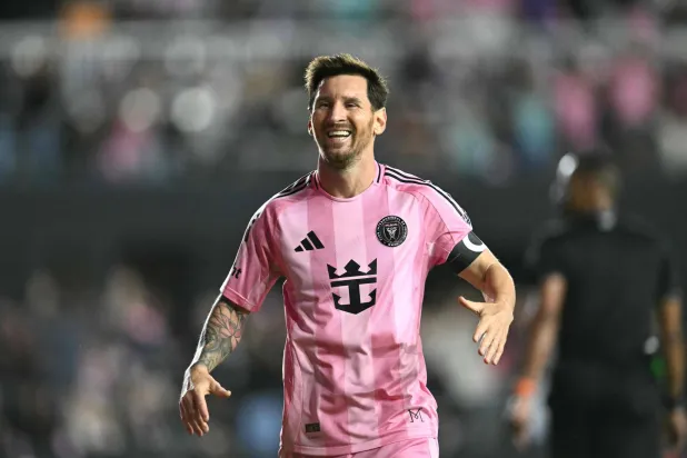(FILES) Inter Miami's Argentine forward #10 Lionel Messi celebrates his team's fourth goal during the Major League Soccer (MLS) Eastern Conference final football match between Inter Miami and New York City FC at Chase Stadium in Fort Lauderdale, Florida on November 29, 2025. (Photo by CHANDAN KHANNA / AFP)