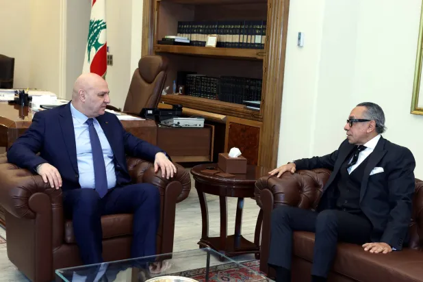 Lebanese President Joseph Aoun meets with Egyptian ’s Ambassador to Lebanon Alaa Moussa at the Baabda presidential palace on Friday. (Lebanese Presidency)