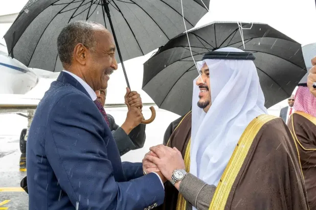 President of Sudan's Transitional Sovereignty Council arrives in Riyadh. (SPA) 