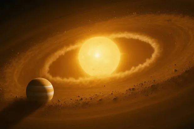 رسم توضيحي لكوكب بكتلة المشتري يدور حول نجومه في مدارات قريبة (جامعة طوكيو)