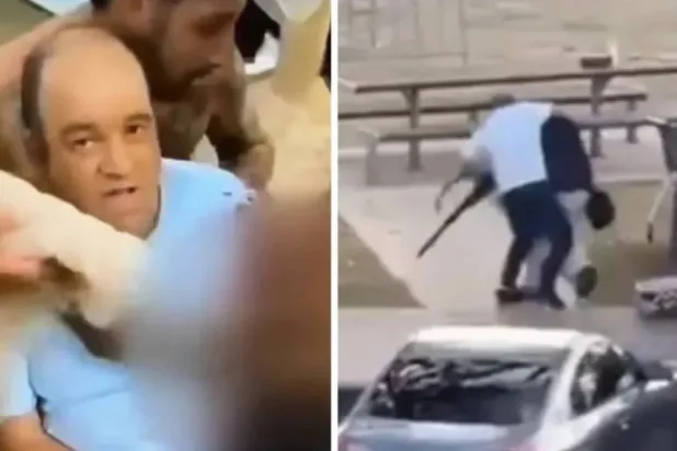 لقطة مركبة مأخوذة من فيديو تظهِر أحمد خلال تصديه للمسلح ثم لحظة إسعافه بعد إصابته بطلقة نارية (متداولة)