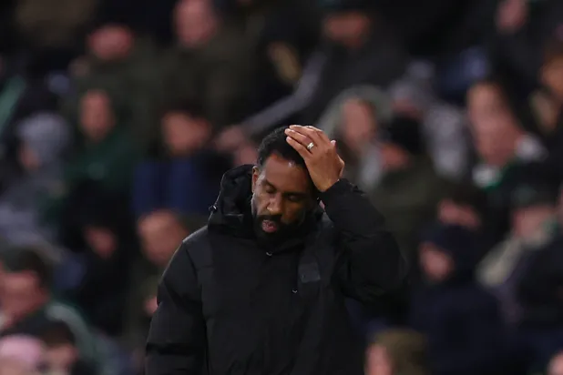 Soccer Football - Scottish League Cup Final - St Mirren v Celtic - Hampden Park, Glasgow, Scotland, Britain - December 14, 2025 Celtic manager Wilfried Nancy reacts Action Images via Reuters/Craig Brough