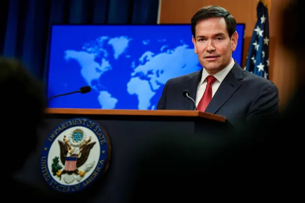  ماركو روبيو خلال مؤتمره الصحافي السنوي في وزارة الخارجية بواشنطن العاصمة (رويترز)
