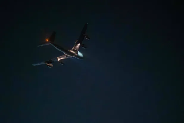 In this US Army photo taken from an undisclosed location on December 19, 2025, a KC-135 Stratotanker aircraft takes off from a base in the US Central Command area of responsibility, in support of Operation Hawkeye Strike.  (Photo by US AIR FORCE / AFP) 