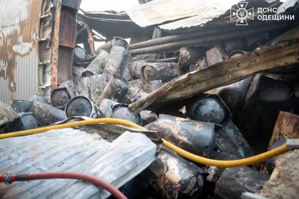 Burned electric water heaters lie at the site of a warehouse of home appliances which was hit during an overnight Russian drone strike, amid Russia's attack on Ukraine, in Odesa, Ukraine December 16, 2025. Press service of the State Emergency Service of Ukraine in Odesa region/Handout via REUTERS