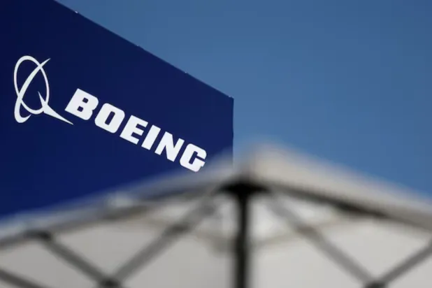 The logo of Boeing is seen at the 55th International Paris Airshow at Le Bourget Airport near Paris, France, June 20, 2025. REUTERS/Benoit Tessier/Pool 
