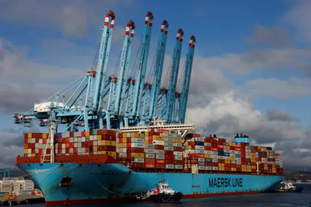 Containers are seen on the Maersk Triple-E giant container ship Majestic Maersk, one of the world's largest container ships, next to cranes at the APM Terminals in the port of Algeciras, Spain, January 20, 2023. REUTERS/Jon Nazca/File Photo P