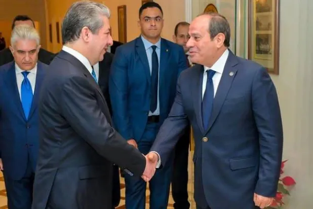 الرئيس عبد الفتاح السيسي خلال محادثات مع رئيس حكومة كردستان - العراق مسرور بارزاني في القاهرة الأحد (الرئاسة المصرية)