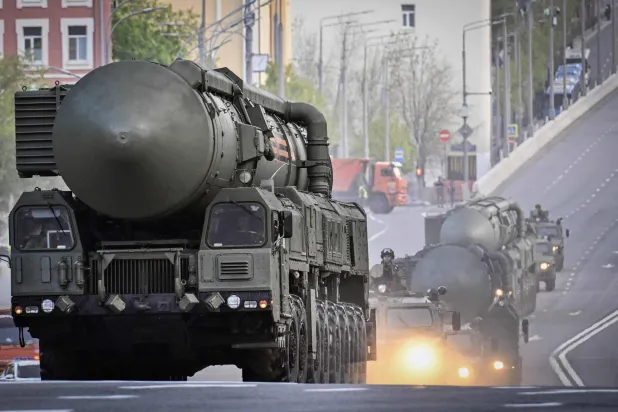 Russian Yars ICBMs travel through central Moscow, Russia, May 3, 2025. (AFP)
