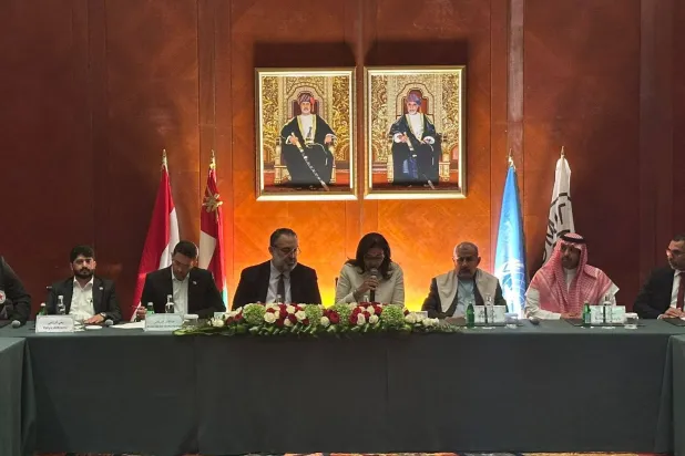 Officials are seen at the announcement of the prisoner exchange in Muscat. (Saudi Ambassador to Yemen on X)