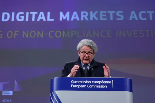 European Commissioner for Internal Market Thierry Breton holds a press conference in Brussels, Belgium March 25, 2024. REUTERS/Yves Herman/File Photo 