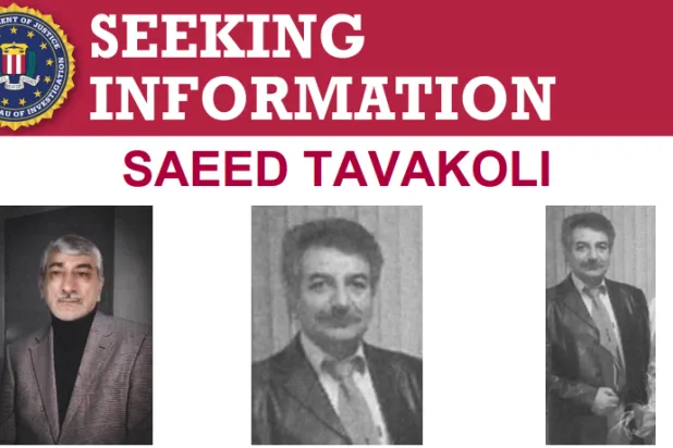 ثلاث صور مُدمجة في تعميم نشره مكتب التحقيقات الفيدرالي الأميركي للإيراني سعيد توكلي (إكس)