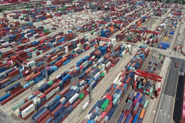 Containers are seen at the port in Shanghai, China, Oct. 13, 2025. (AFP)