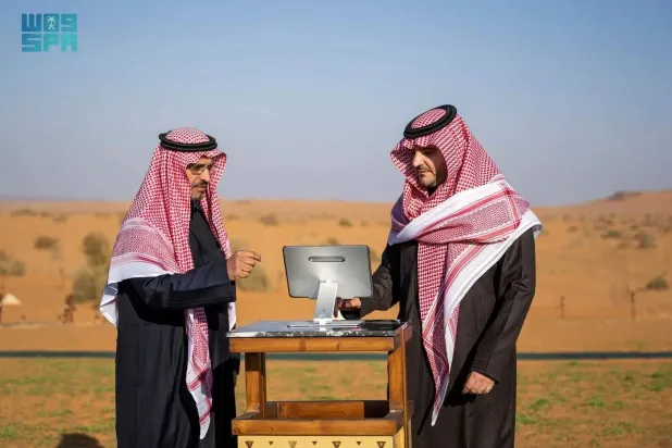 Saudi  Minister of Interior and Chairman of the Board of Directors of the King Salman bin Abdulaziz Royal Reserve Development Authority Prince Abdulaziz bin Saud bin Naif bin Abdulaziz (R) is seen at the inauguration. (SPA)
