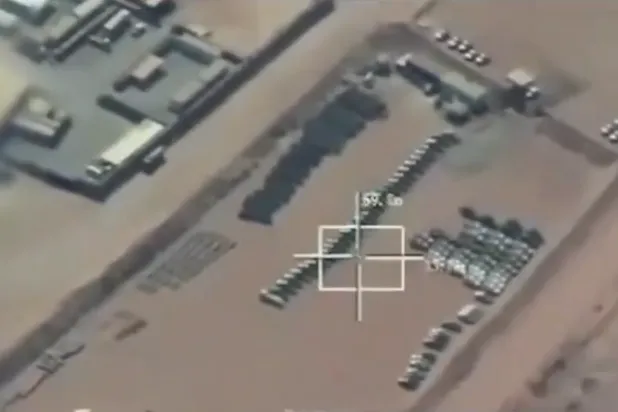 لقطة من شريط فيديو نشره التحالف توثق المعدات العسكرية التي استهدفتها الضربة المحدودة (التحالف)