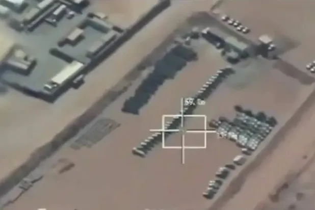 A screengrab shows of the airstrike on Al-Mukalla port. (Arab coalition)