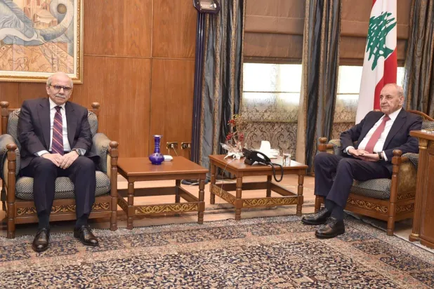 رئيس البرلمان نبيه بري مستقبلاً رئيس الحكومة نواف سلام (رئاسة البرلمان)